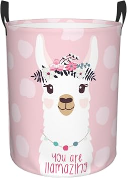 Laundry Basket,Pink You are llamazing Drama Llama Bathroom Organizer Basket Waterproof Foldable Cloth Hamper with Lining for Home Storage