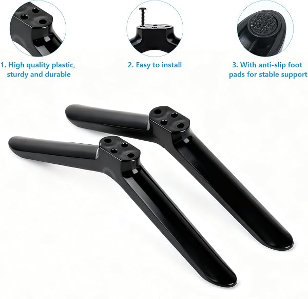 2 PcsTV Feet Replacement, Universal TV Stand Base Feet for TVs, Universal TV Base Legs Stands for Most 24 32 40 49 50 55 Inch Flat Screens, Supports LCD/LED/OLED TVs(Black), with Screws - 5