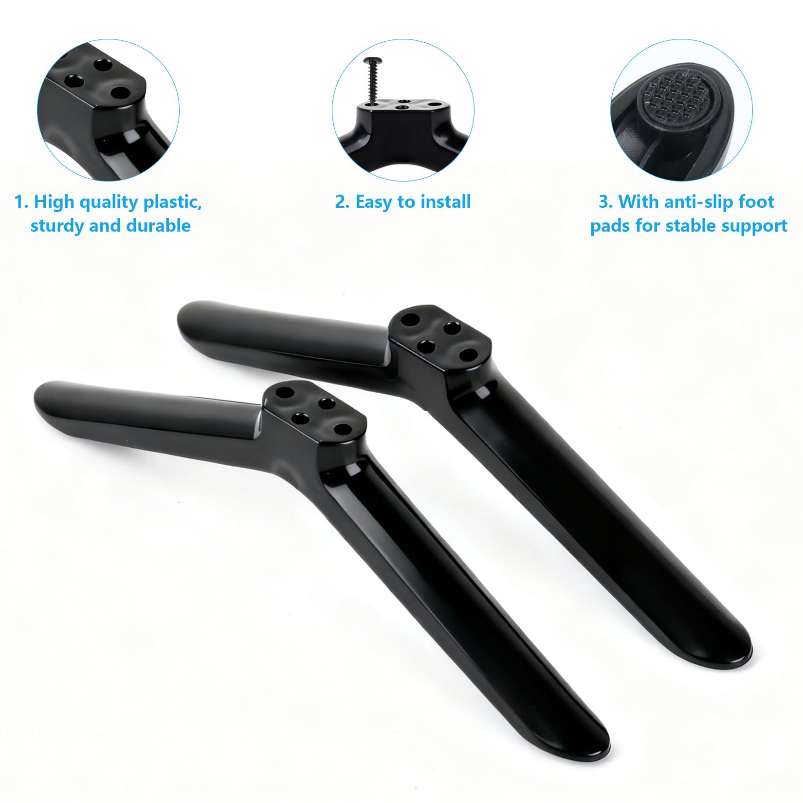 2 PcsTV Feet Replacement, Universal TV Stand Base Feet for TVs, Universal TV Base Legs Stands for Most 24 32 40 49 50 55 Inch Flat Screens, Supports LCD/LED/OLED TVs(Black), with Screws — view 5
