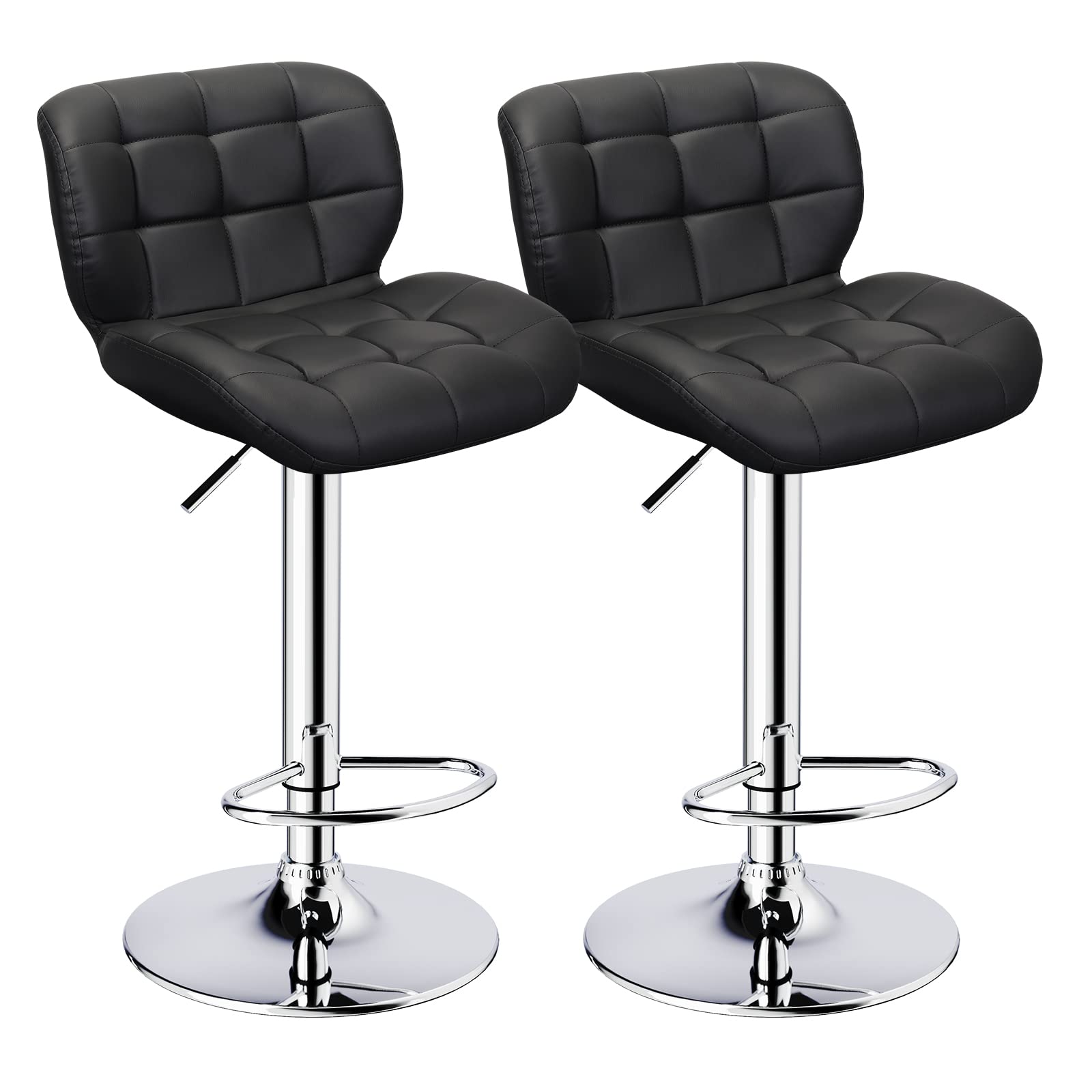 ErgoDesignBar Stools Set of 2, Deluxe Pitstop Adjustable Bar Stool, PU Leather Barstools (Black)