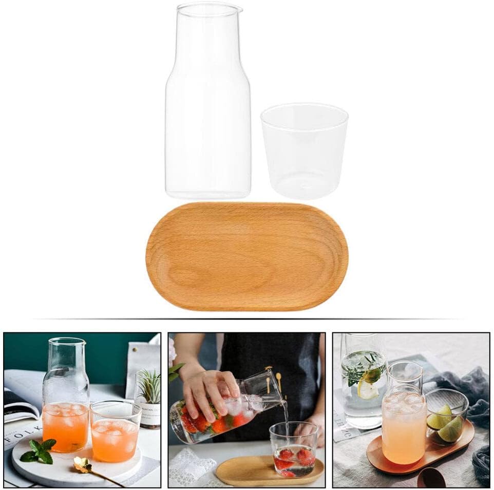 UPKOCH Clear Water Bottles Bedside Glass Water Carafe Set Night Carafe with Cup Set Clear Glass Juice Pitcher Drinking with Tray for Bedroom Nightstand Drink Dispenser