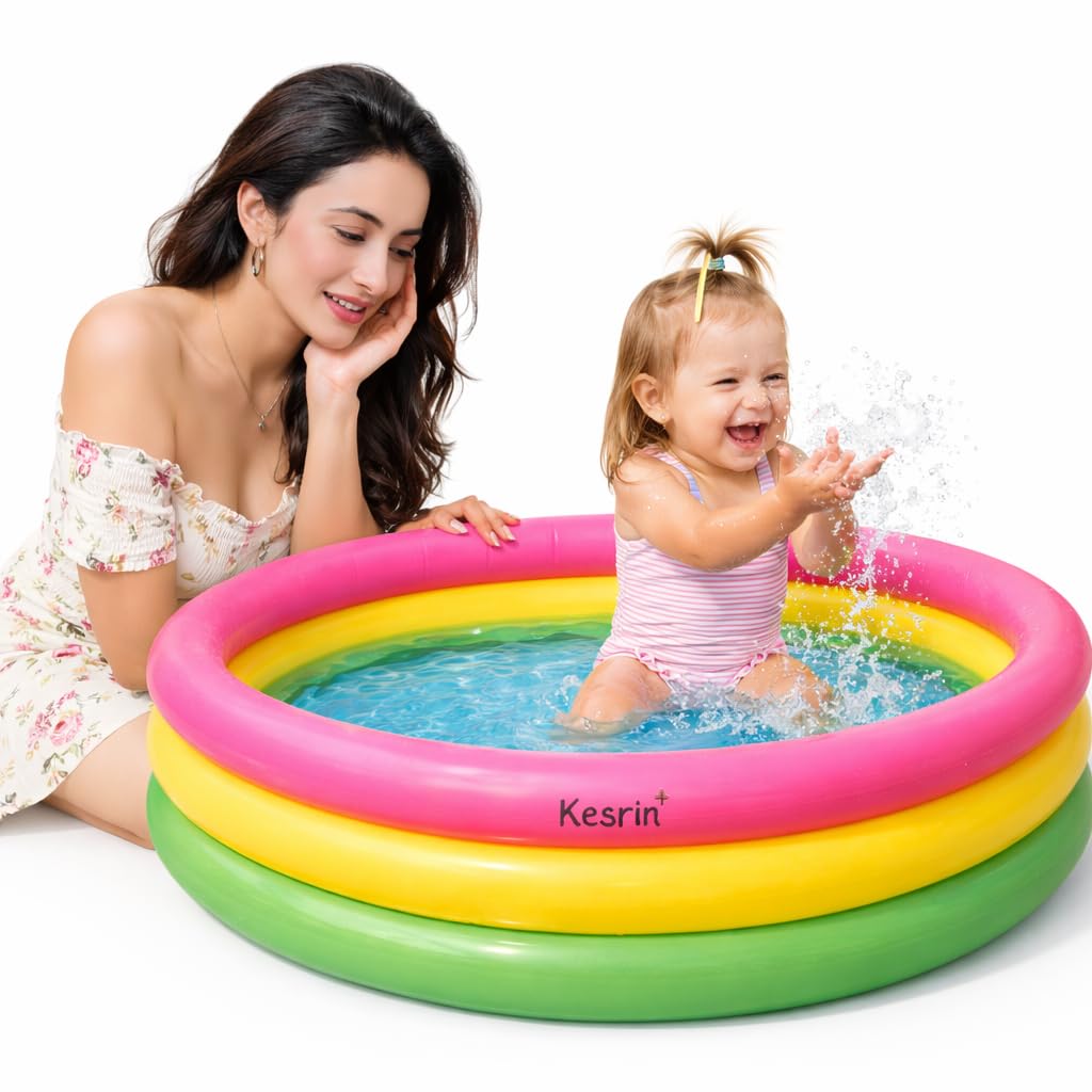 2 Feet Inflatable Swimming Pool for Kids 2+ Years | 3-Ring Round Baby Bath Tub with Soft Padded Bottom | Safe PVC Splash Pool for Balcony & Garden | Summer Water Fun for Boys & Girls-image-16