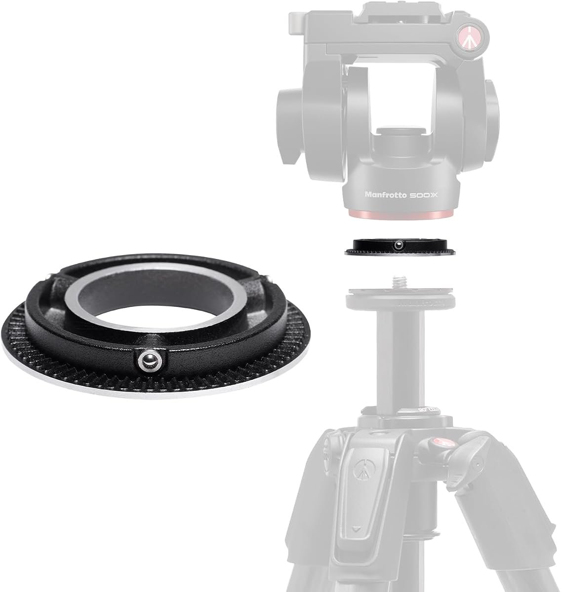 Manfrotto 60mm Flat Base Adapter, Compatible with MVH500XAH Video Head, Anti-Rotation Design for Tripods and Supports with Grub Screws, Lightweight and Durable