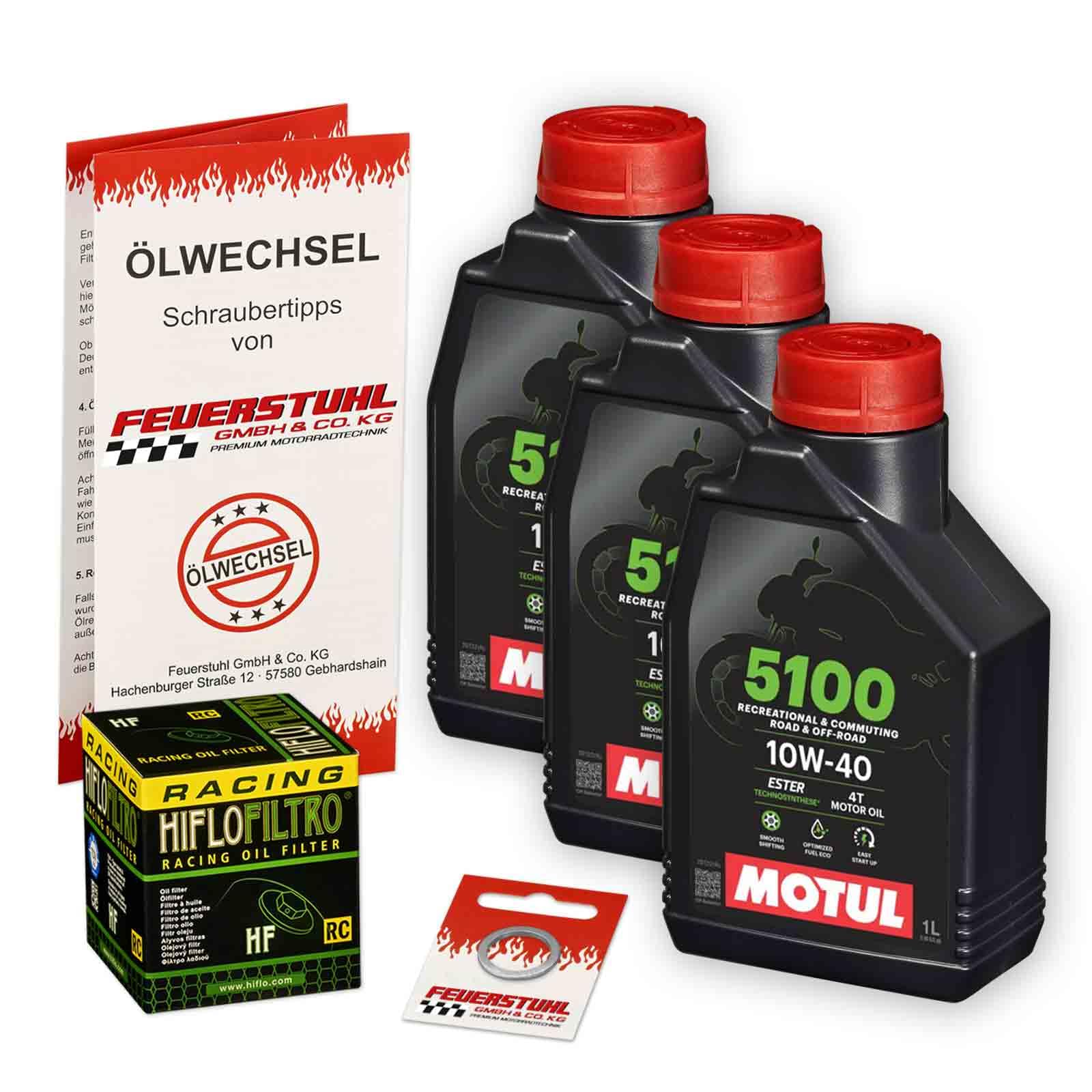 Öl & Ölfilter für Honda CBF 1000, 2006-2011 (SC58), Ölwechsel Set 10W-40 ESTER Motoröl + HiFlo RACING Filter + Dichtring(e)