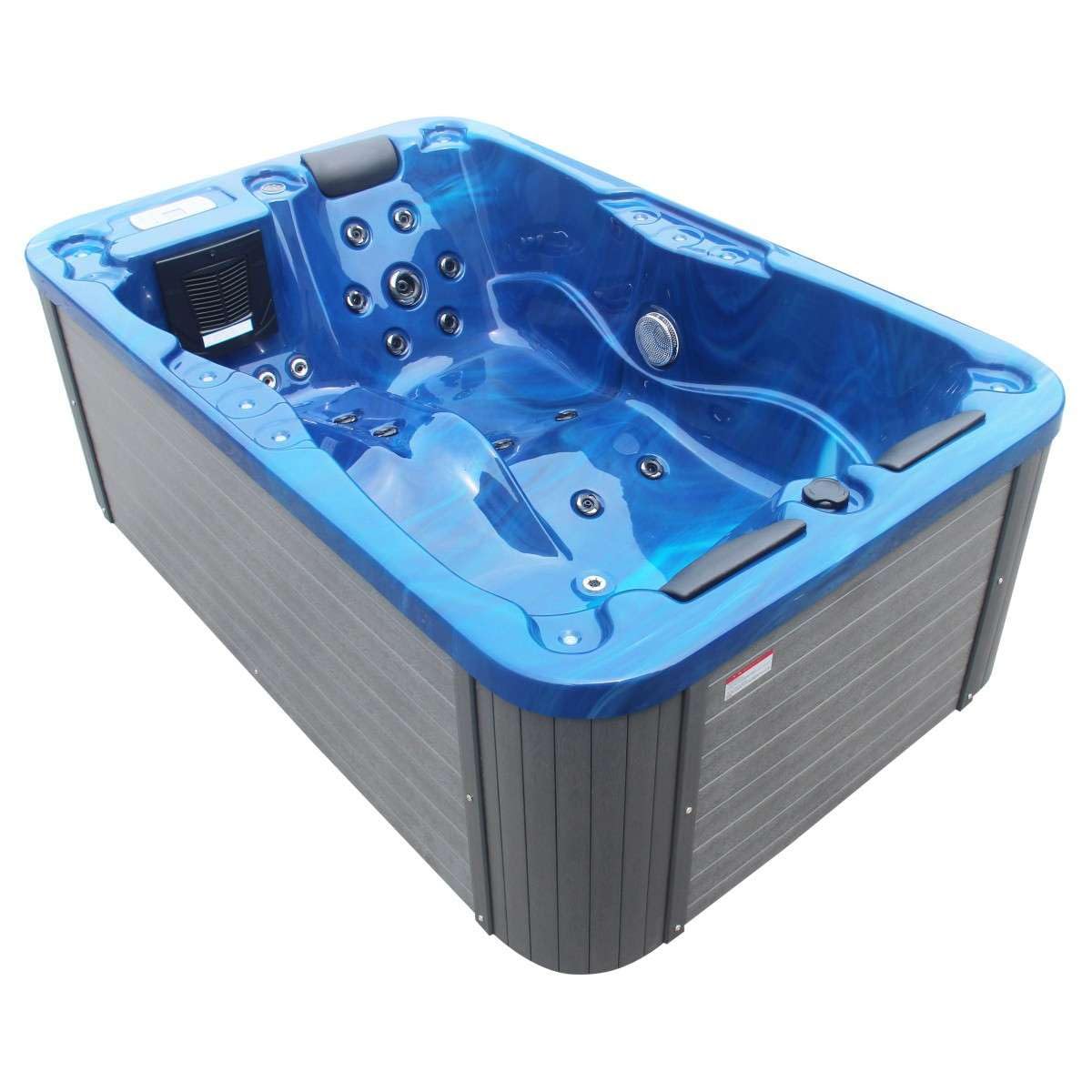 Sanotechnik Whirlpool Modena Outdoor Blue – avec Housse – Dimensions 205 x 130 x 70 cm, 35 Jets de Massage, éclairage LED, Radio, Haut-Parleur, Bluetooth, Spa Whirlpool pour 3 Personnes