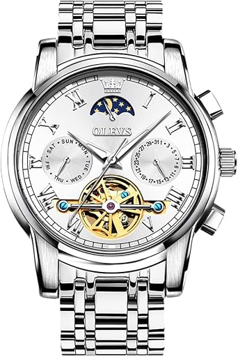 OLEVS Men's Waterproof Chronograph Watch Leather Strap Quartz Wristwatch Multi-Function Dial with Date Luminous Business Watches for Men