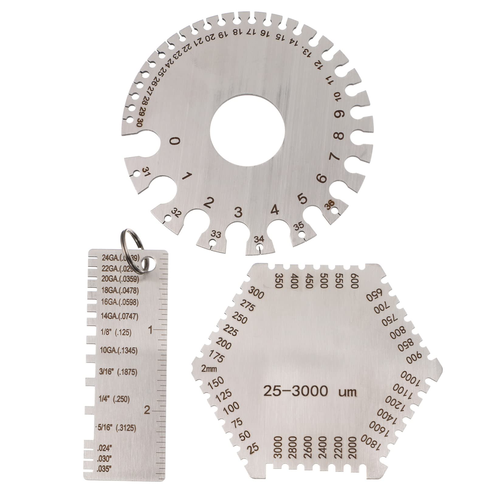 FUNOMOCYA 3pcs Stainless Steel Cable Measurement Gauges Wire Welding Gauge Set Thickness Gauge Wet Film Combs for Precision Measurement