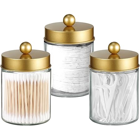 Amazon.com: Glass Vanity Canisters with Gold Lids, Mason Jar Bathroom ...