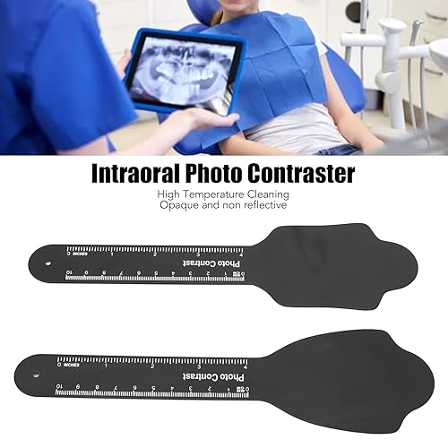Miniatura 4 de Tablero de fondo dental para contrabando, 2 unidades, diseño de contraste fotográfico de ortodoncia con mango largo, con escala