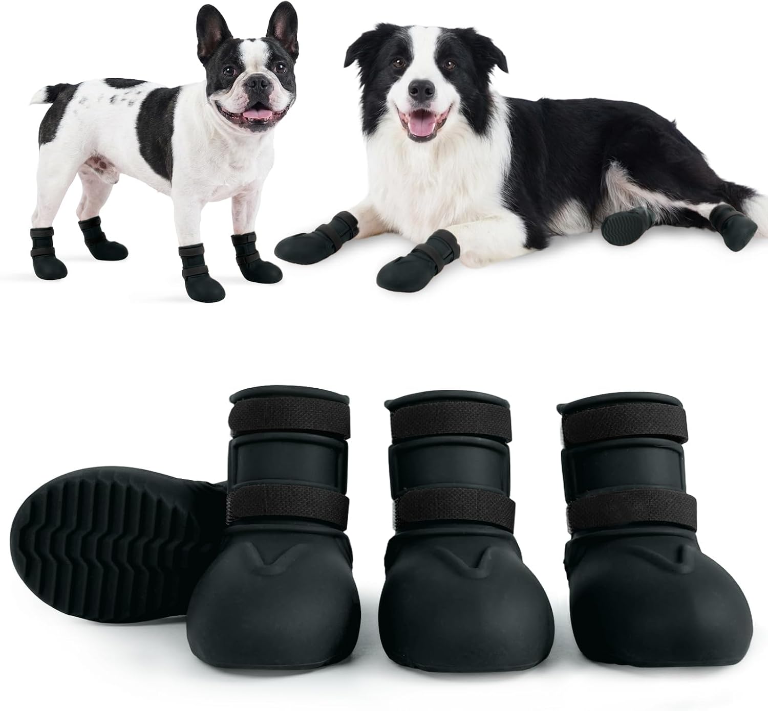 4Pcs Waterproof Dog Boots for Small Medium Dogs, Anti-Slip Silicone Dog Shoes for Rain, Hot Pavement, Mud, Snow, Puppy Paw Protectors for Teddy Pomeranian Bichon
