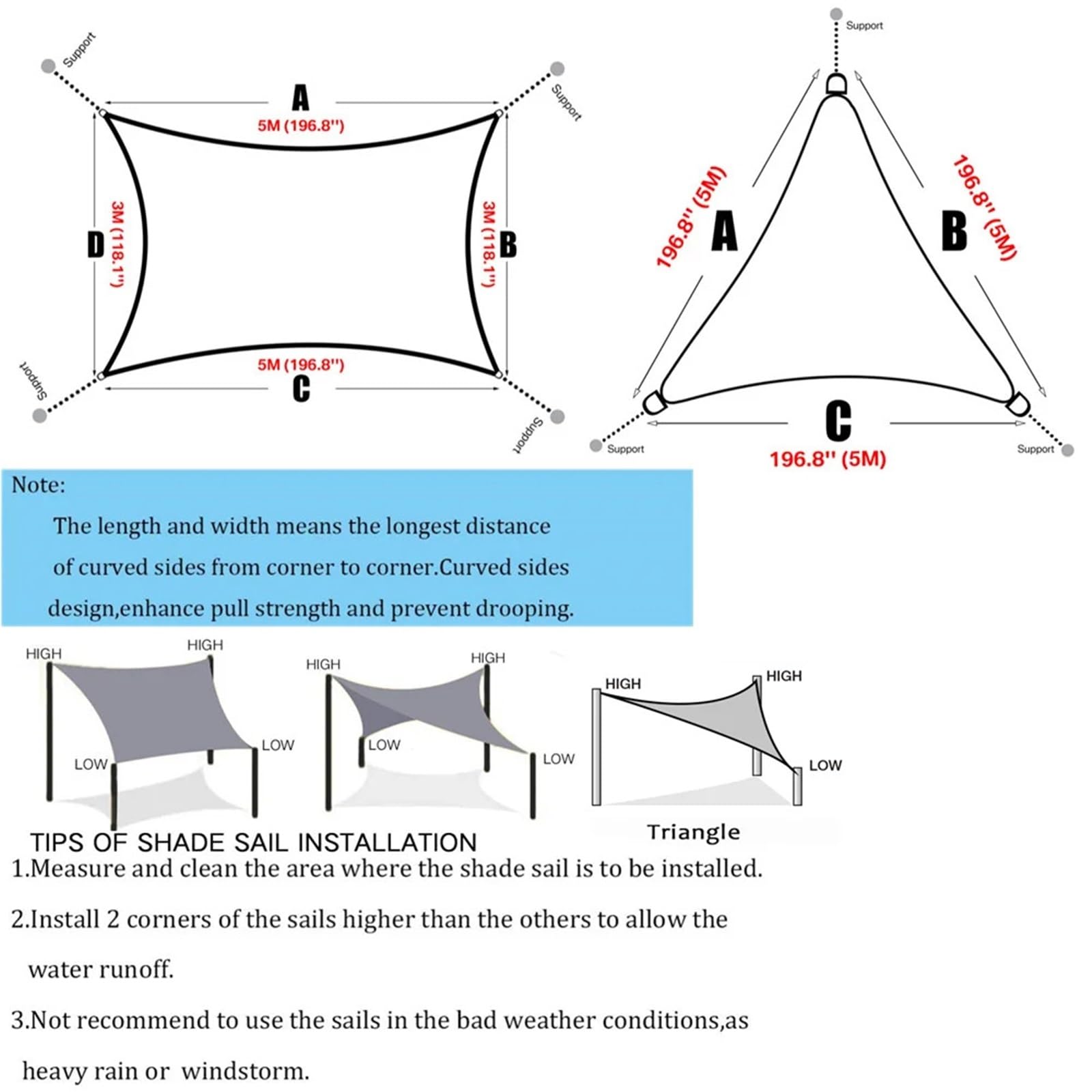 Telo Ombreggiante Esterno Telo Parasole a Vela trilaterale/Triangolare for Giardino, Cortile, Auto, Parasole in Tessuto(Beige,500x500x500CM)