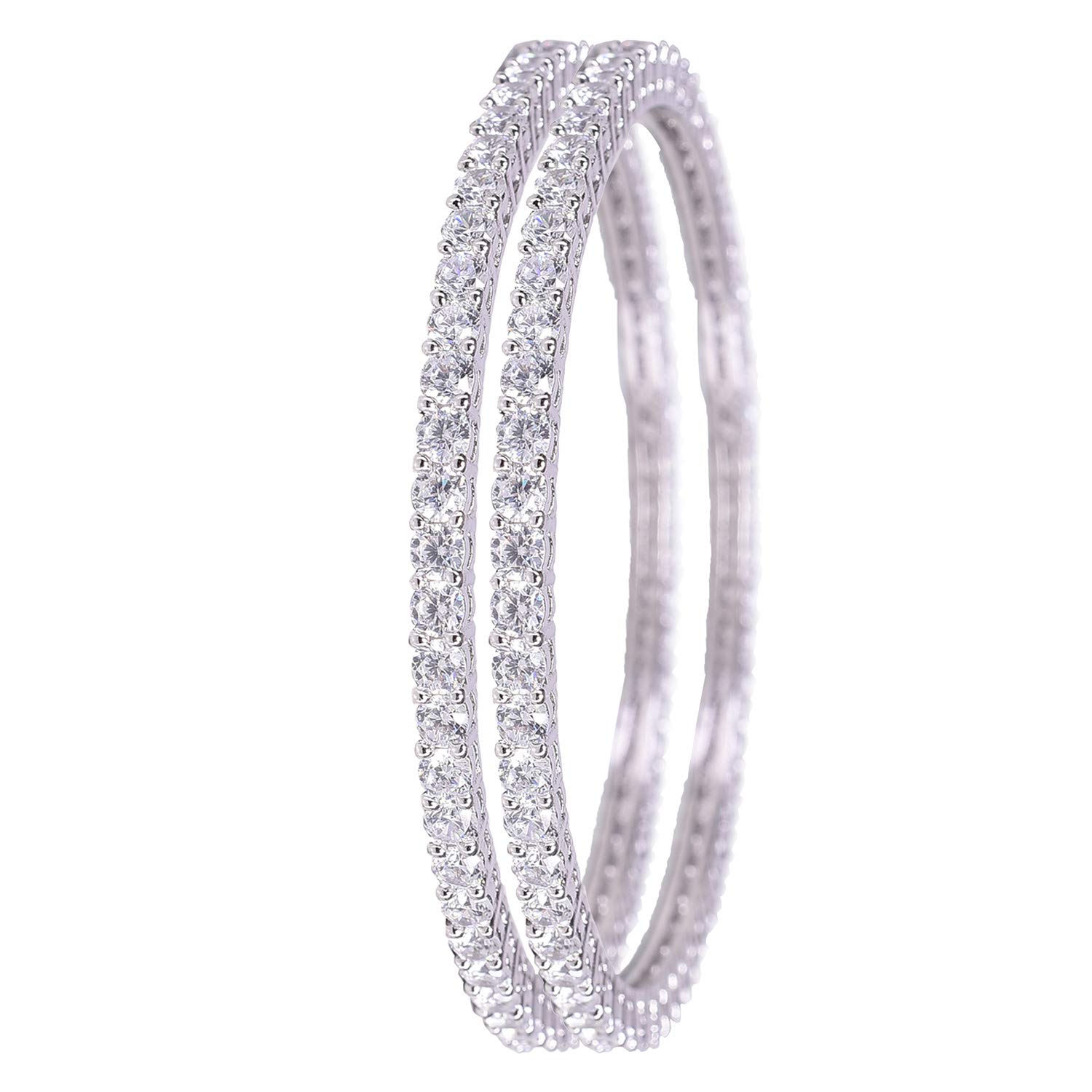 Ratnavali Jewels Beautiful CZ/AD American Diamond Studded Silver White Plated Traditional Round Solitaire Bangles Set for Women RV3152W-2.4 (B07JLYBXB9) Amazon Price History, Amazon Price Tracker