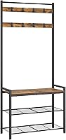 Yatiney Hall Tree with Shoe Bench, 8 Adjustable Hooks & 3-Tier Shoe Storage, Metal Frame Entryway Organizer, Rustic Brown MT01BR