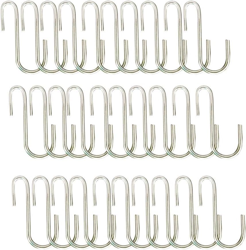 Tор Rаtеd BQKKWIN Heavy Duty S Hooks Black S Shaped Hooks Hanging Hangers Hooks for Kitchen, Bathroom, Bedroom and Office Pan Pot Coat Bag Plants (30 Pack Silver)