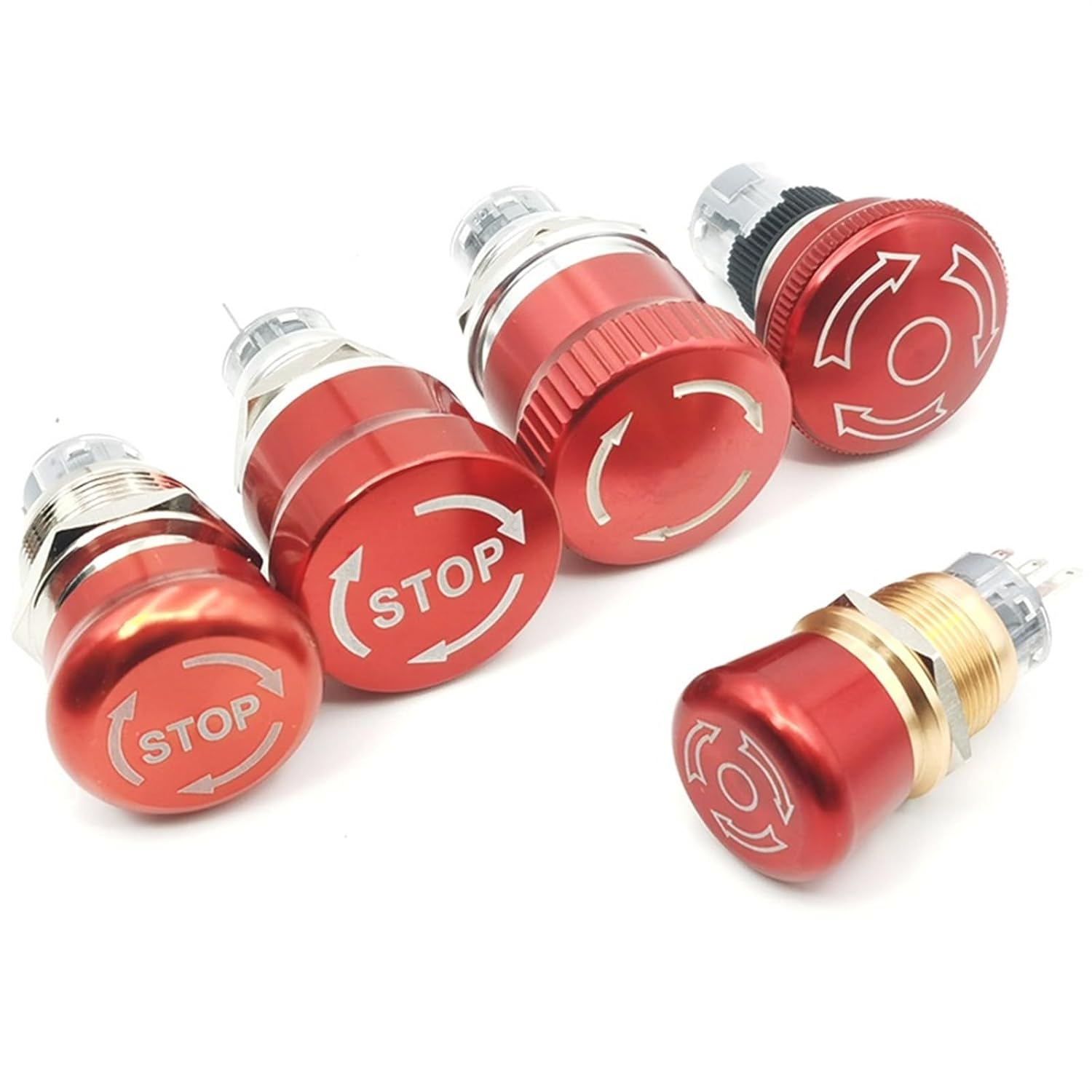 Rotation Stop Button Metal Emergency Switch Brake 16/19/22mm with LED Indicator 1Pcs(16MM Type E,2NO2NC)