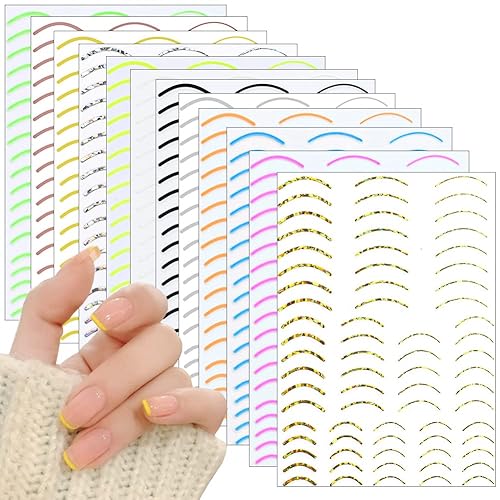 Calcomanías 3D de diseño de uñas de estilo francés, calcomanías de bricolaje para diseños de puntas de uñas, 12 hojas