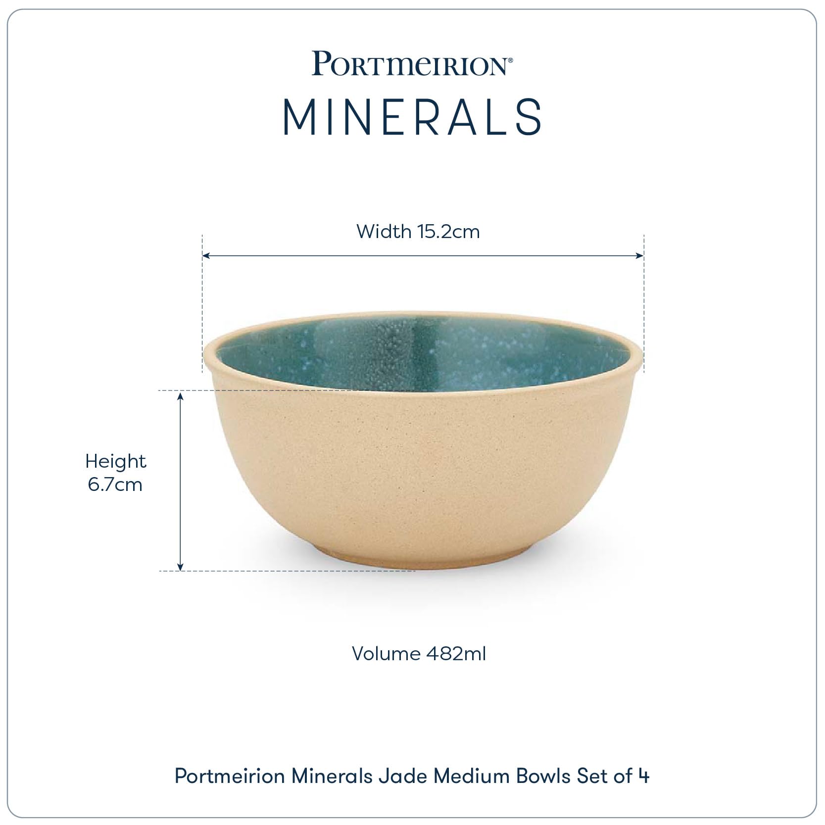 Portmeirion x Minerals 4-teiliges Jade-Schüssel-Set (17 cm, 482 ml) – blaue Schale aus Steinzeug mit reaktiver Glasur für Suppe, Nudeln und den täglichen Gebrauch