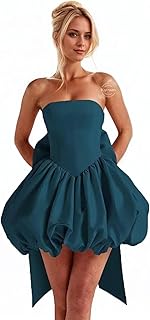Strapless Homecoming Dresses Short Satin Puffy Prom Dresses with Bow A Line Mini Dress Summer - Buy now