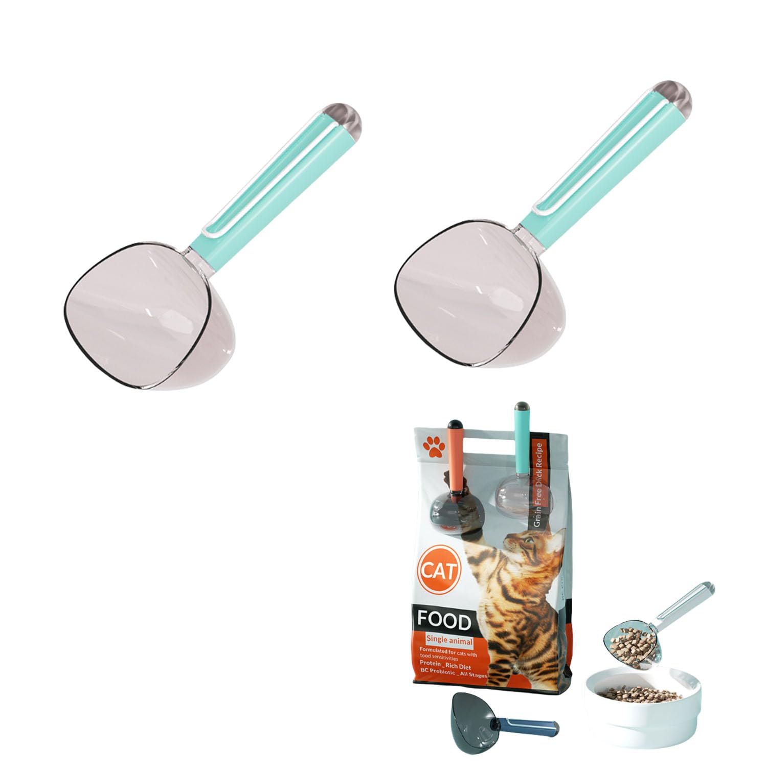 Xusdamyj Cat Dog Food Scoop,Pet Food Measuring Cups,Adjustable Pets Food Measuring Cups with Scale,for Dogs, Cats & Rabbit Food 2PCS