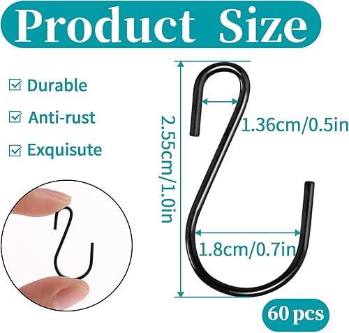 Miniatura 2 de 60 ganchos en S para colgar ganchos de metal de 1 pulgada, mini ganchos en forma de S, ganchos de alambre de hierro en forma de S para colgar joyas,