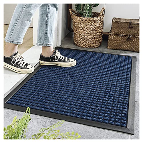 Tapis de porte antidérapant imperméable rectangle bleu paillasson d'entrée - 2