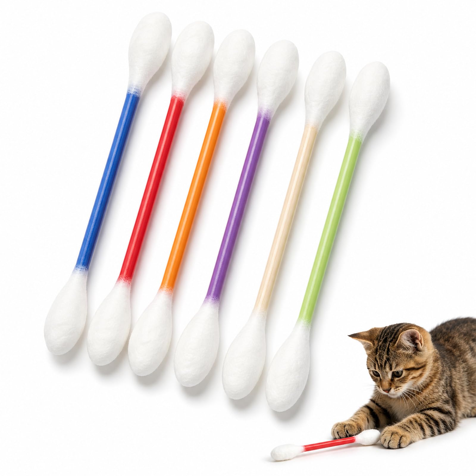 Solvind 6 Pack Giant Cotton Swab Catnip Cat Toys, Colorful Felt Interactive Chew Sticks, Durable Kitten Teething Toys for Indoor Cats Biting Kicking Play