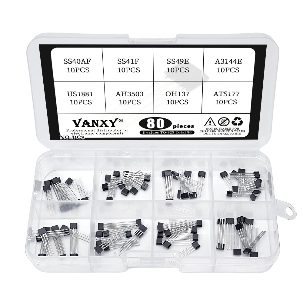 8Values*10Pcs=80Pcs Hall Sensor Kits SS40AF SS41F SS49E 40AF 41F 49E A3144E OH41F SS40 SS41 SS49 3144E U18 US1881 AH3503 OH137 ATS177 TO-92 Linear Switch