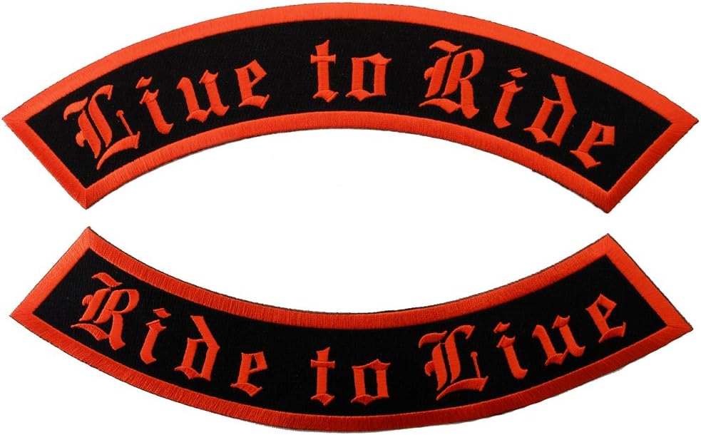 Live to Ride/Ride to Live Patches Two-Piece Iron-On Biker Patch Script Version