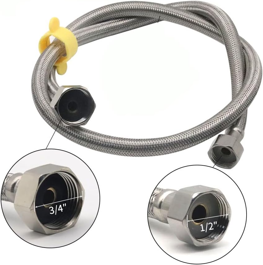 3.28ft 304 Stainless Steel Braided Water Hose, Metal Water Hoses for Automatic Horse Waterer Bowl(1/2'' NPT Female to 3/4'' GHT Female)