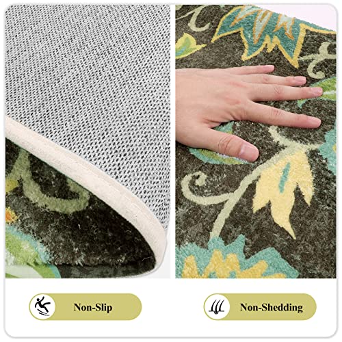 Lahome Floral Kitchen Runner Rug- 2X8 Runners For Hallways Non-Slip Washable Rug Runner Throw Low-Pile Entryway Laundry Runner Rugs Soft Green Paisley Print Carpet Runner For Bedroom Living Room #TOP6