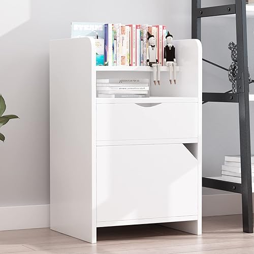 Miniatura 5 de Mesita de noche con cajón, mesa auxiliar, mesitas de noche con puertas y estante de almacenamiento, mesitas de noche modernas para dormitorio, sala