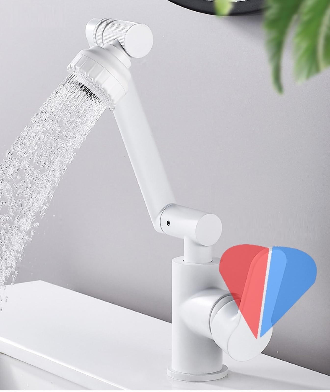 Grifo Giratorio para Lavabo, de Cobre Macizo, para Agua fría y Caliente, para encimera de baño, diseño Elevado para Uso doméstico, Elegante Acabado en Oro Blanco.