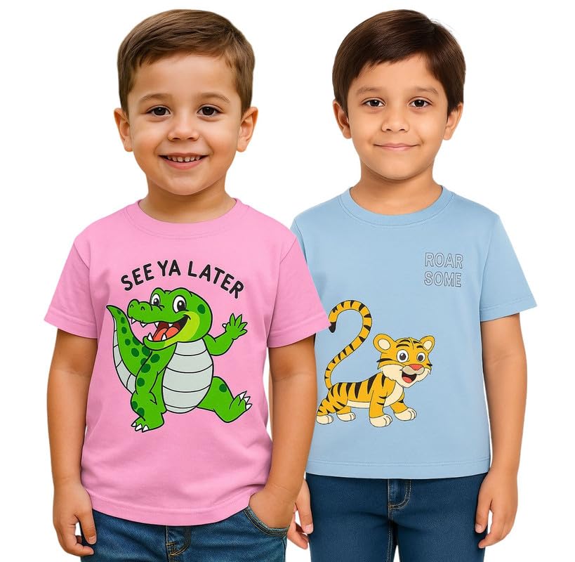 Image of Trendy Printed Cotton Blend Half Sleeve T-Shirt for Boys - Pack of 2