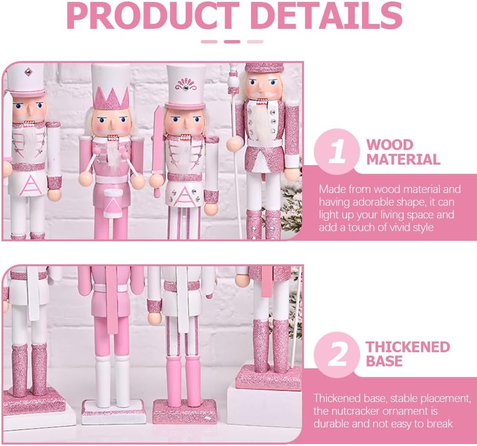 Luxshiny 4pcs Christmas Nutcracker Figurines, Wooden Nutcracker Decorations, Assorted Colors, 9. 44 Inch, Desktop Ornament for Xmas Party Decor