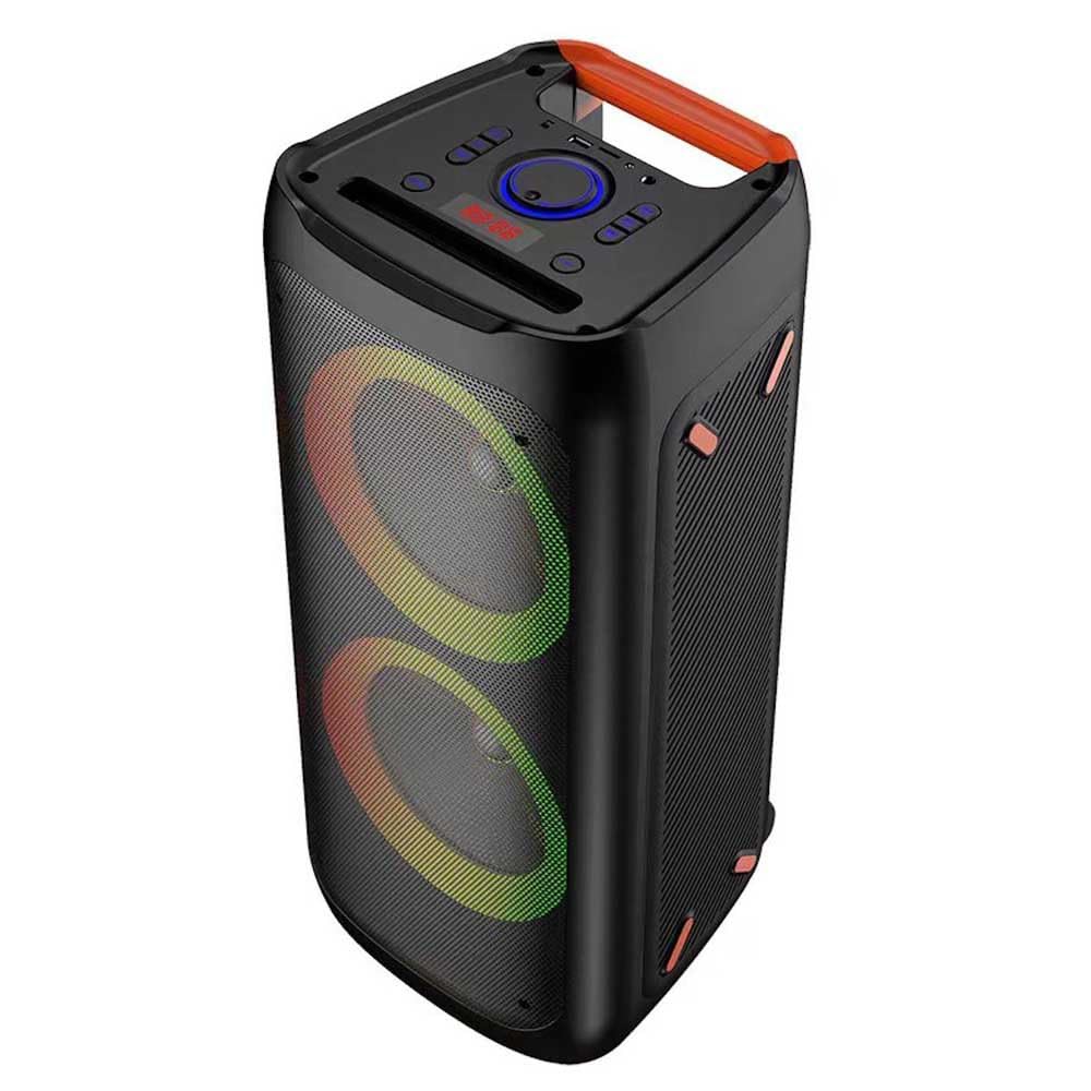 Front view of the Celly PARTYSPEAKERBK Bluetooth speaker with RGB lights