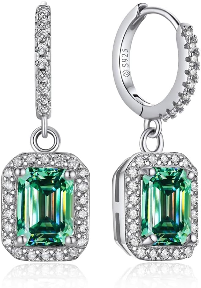 1-2ct rectangular shape Moissanite Drop Earrings Women - Laboratory Diamond S925 Silver Earrings Jewelry Wedding Anniversary Party Gift