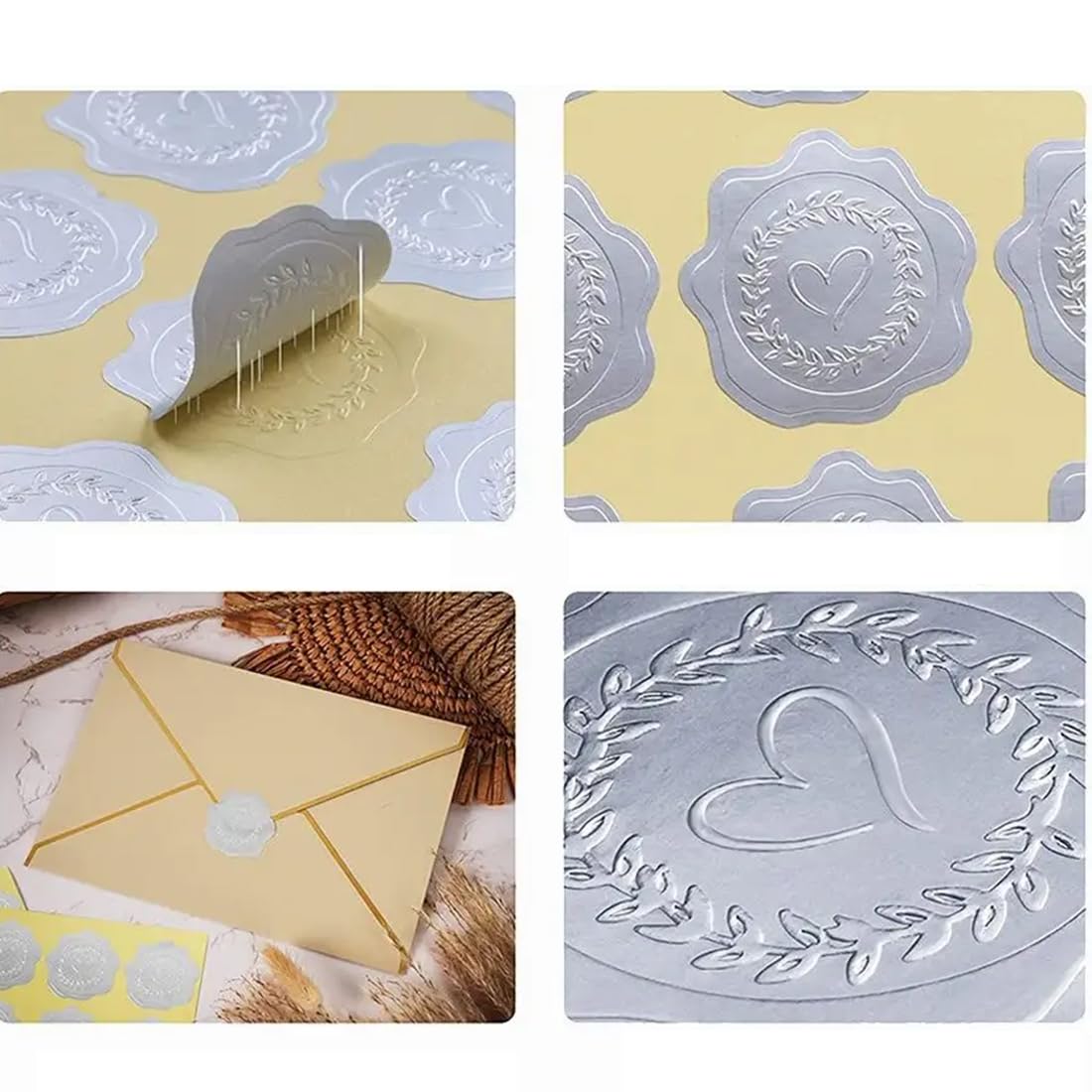 100 Stickers Mariage Blanc Argenté – Sceaux De Cire Autocollants Élégants, 4 Feuilles De 25, Parfait Pour Invitations & Enveloppes