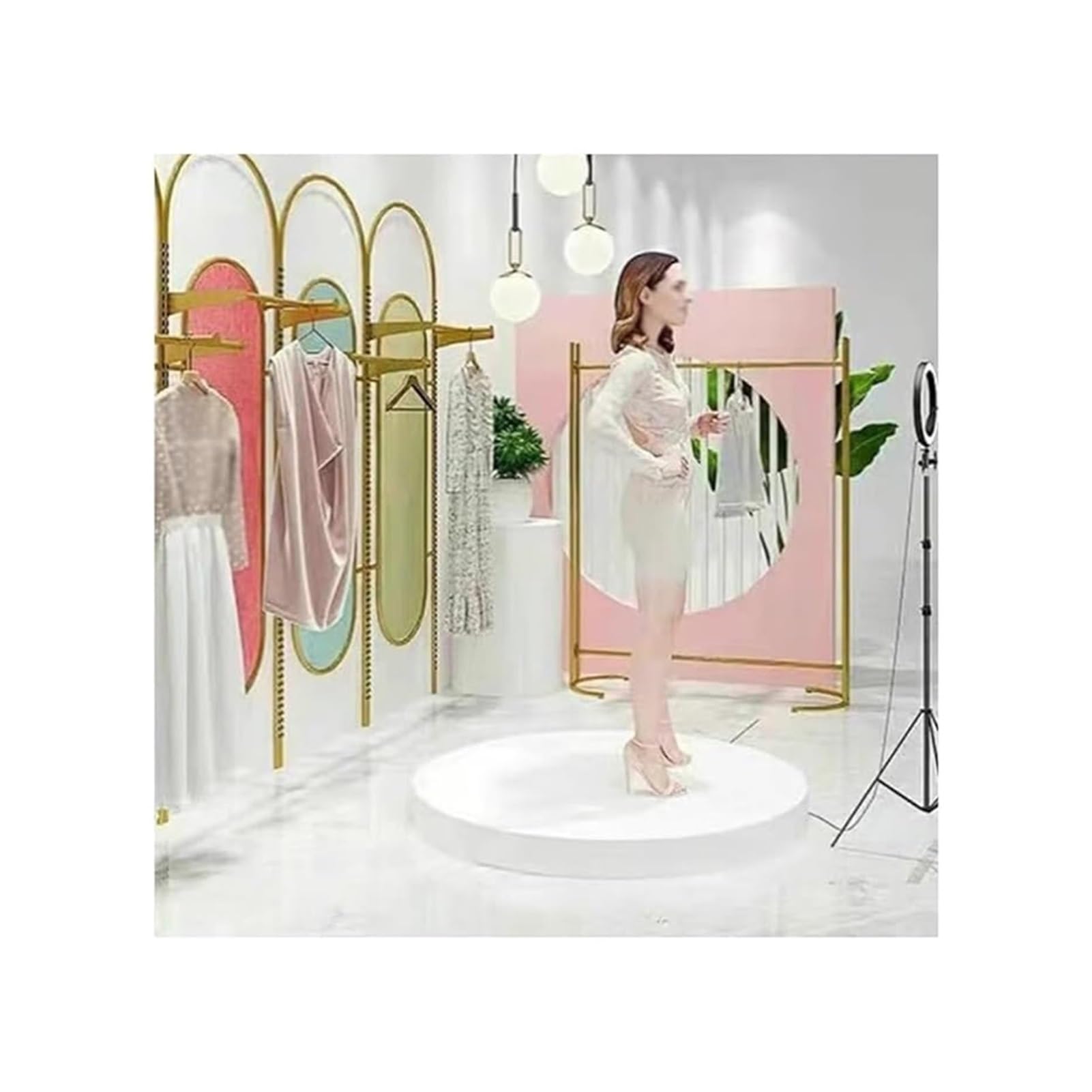 Supports pour vitrines de vêtements et de mariage élégants et ronds