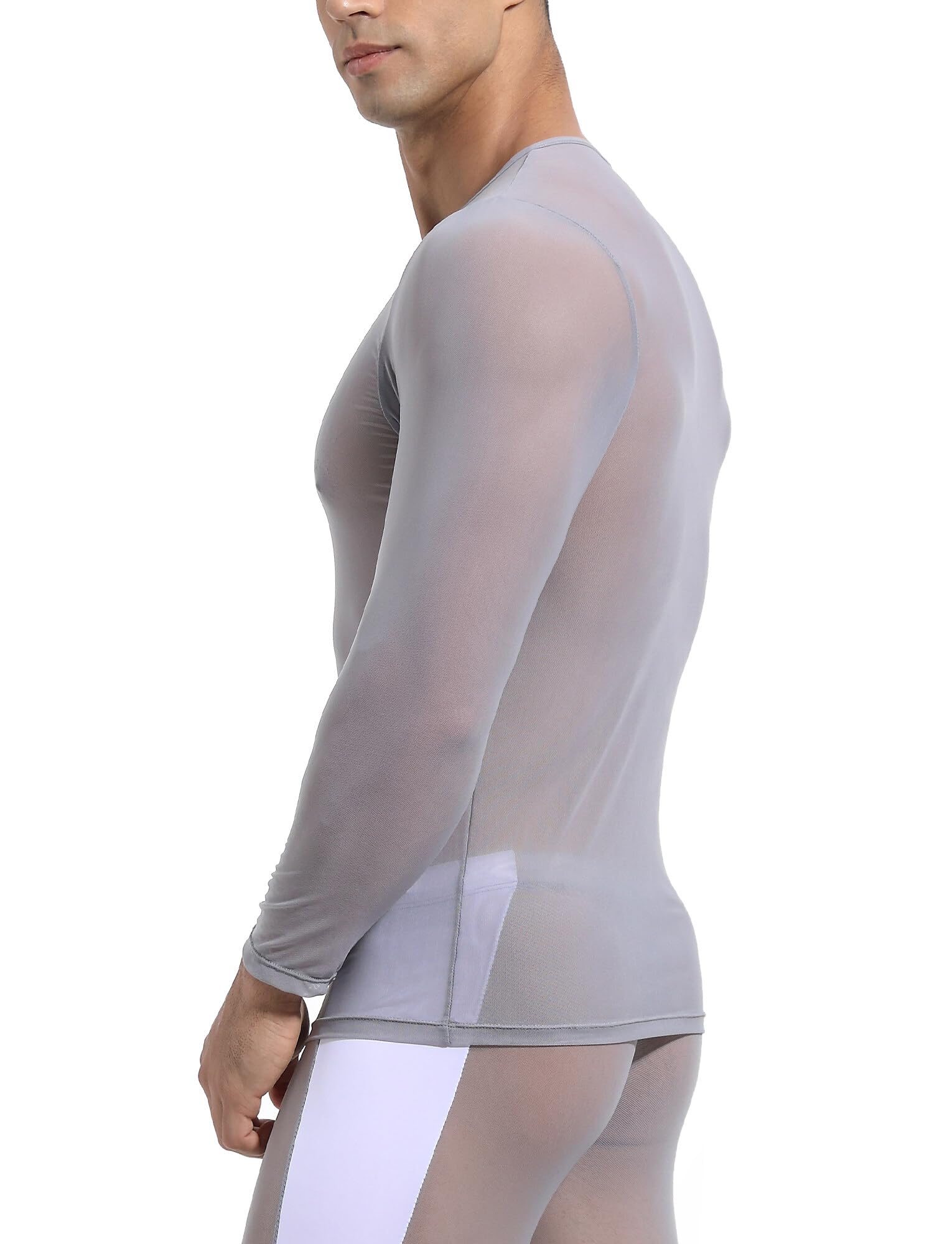 SEAUR T-shirt en maille transparente pour homme - Manches longues - Respirant - Transparent