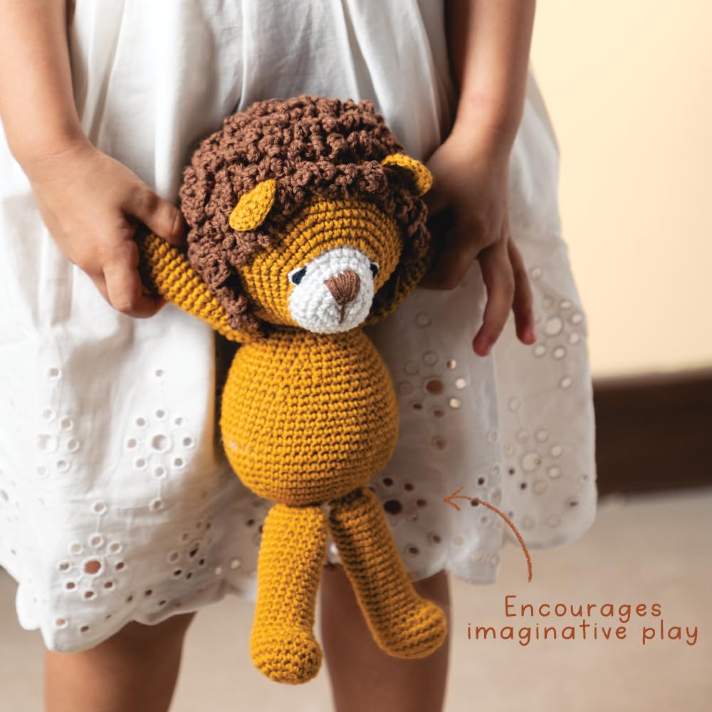 GUBBACHHI Newborn Gift Set | Crochet Soft Toy & Muslin Swaddle Combo | Newborn Gift | Gifting for Infants/Babies | 100% Muslin Cotton swaddlecloth | Toy for Gifting | 3 Months + | (SIMHA TOY, SWADDLE) 3