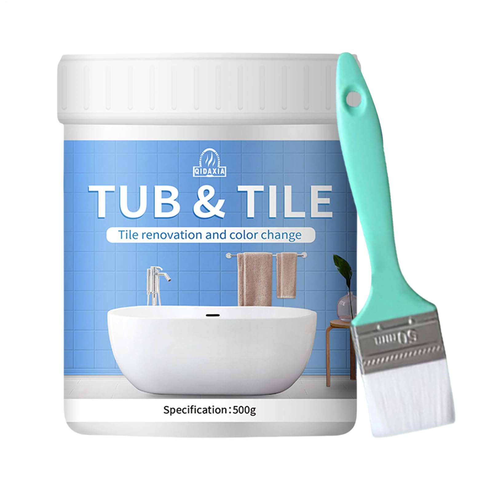 Vernice per piastrelle da 500 g, kit di rifinitura per vasca e piastrelle, kit di riparazione per vasca da bagno, colore bianco, a base d'acqua, inodore, facile da usare, per bagno e cucina