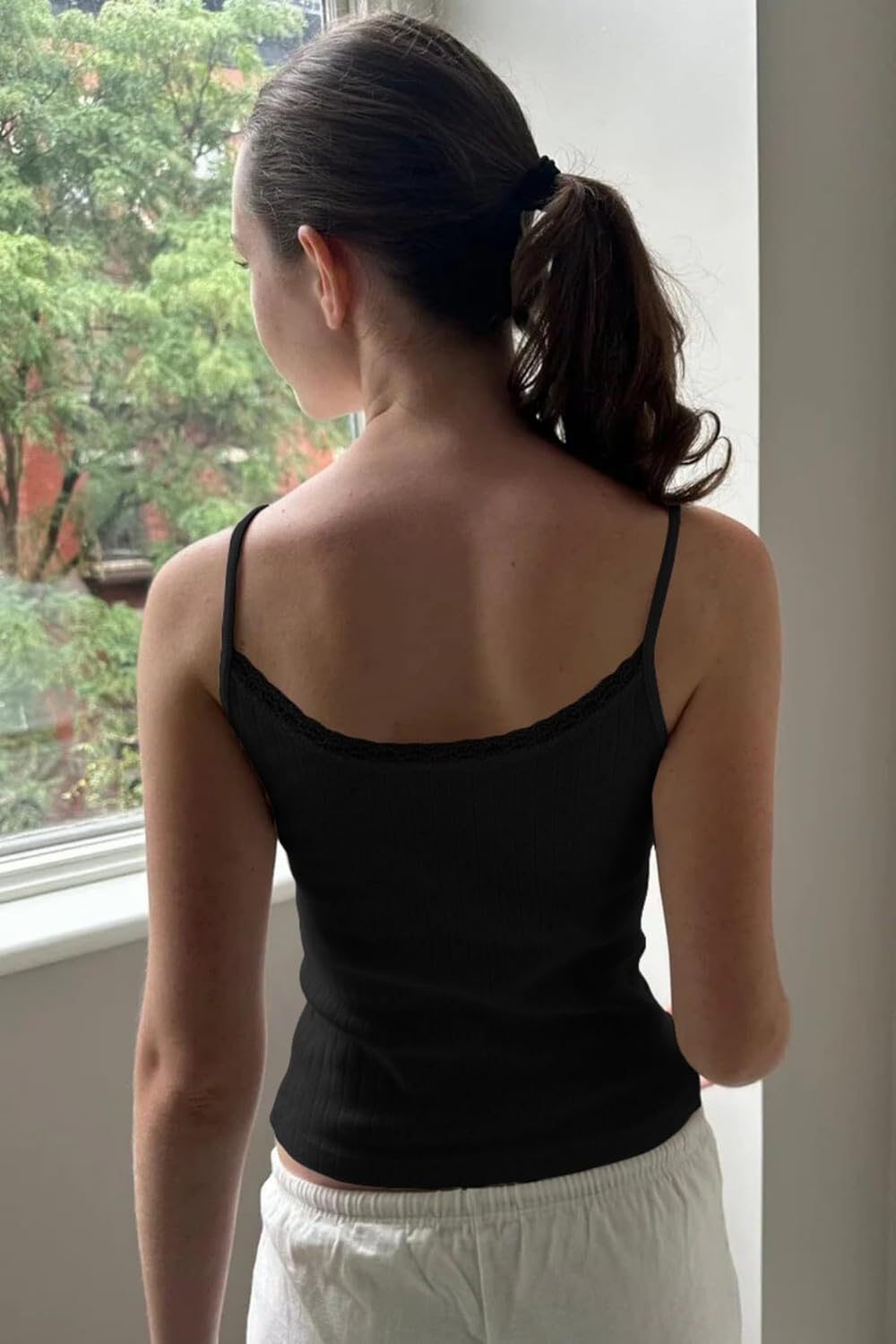 Cioatin Women Cute Y2K Lace Trim Bow Pointelle Knit Crop Cami Tank Sleeveless Slim Fit Minimalist Summer Going Out Tops Girls - Image 4