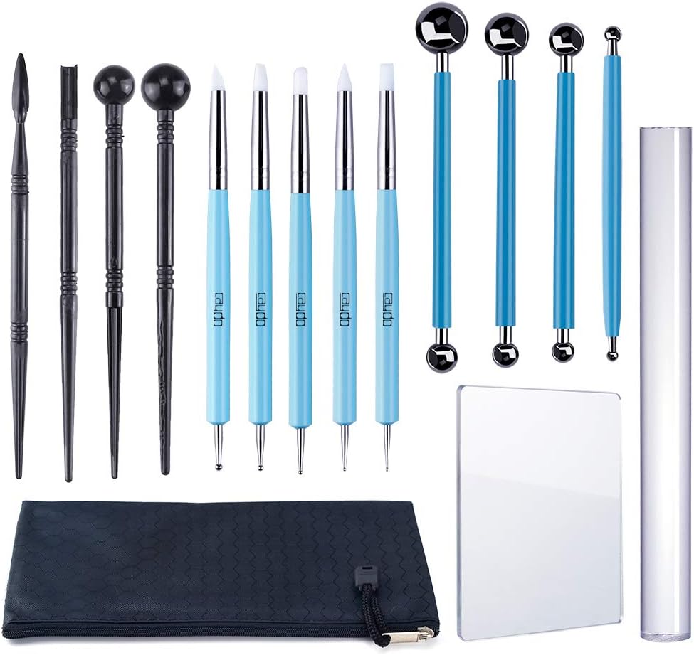 Caydo 16 PCS Polymer Clay Tools Set Including Carving Stylus Dual-Ended Design Pottery Tools Ball Rod Stylus Modeling Tools