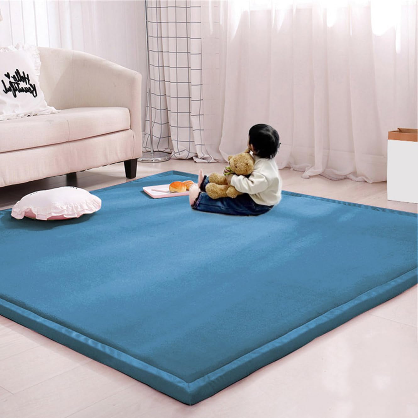 Rr tianshi Large Area Rug Crawling Play Mat,Soft Coral Velvet Children Study Carpet Play Mat Non-slip Tatami Yoga Mat for Living Room Bedroom (50 * 80cm,Blue) — image 1
