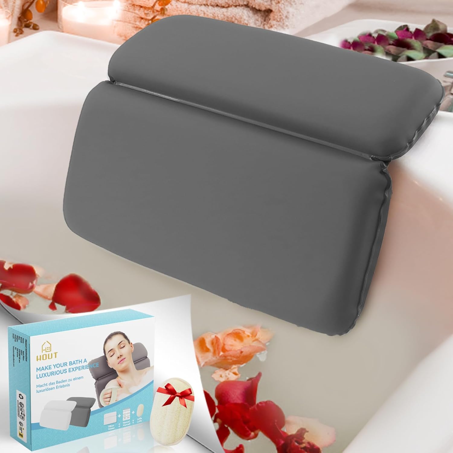 HOUT Bath Pillow Waterproof - Bath Pillows for Head and Neck Waterproof ...
