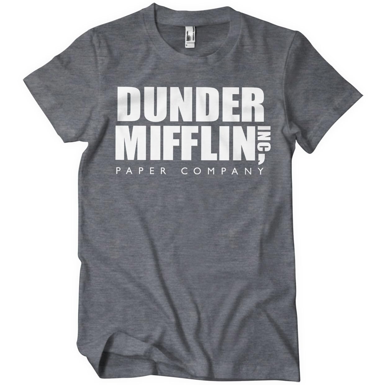The Office Officially Licensed Dunder Mifflin Mens T-Shirt (Dark-Heather), Large