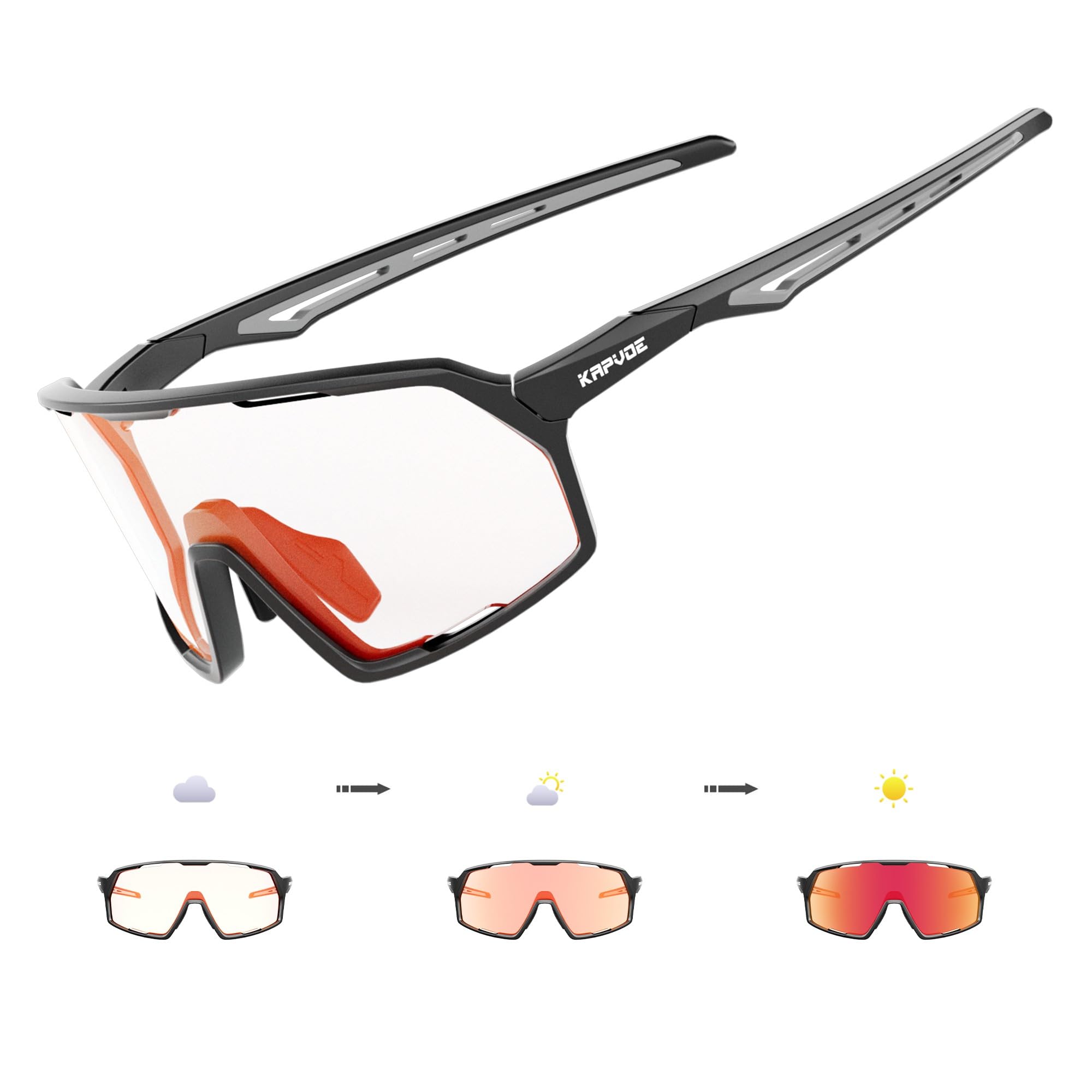 KAPVOE Photochromic Cycling Glasses Sports Sunglasses for Men Women UV400 Protection Bicycle MTB Mountain Bike K160