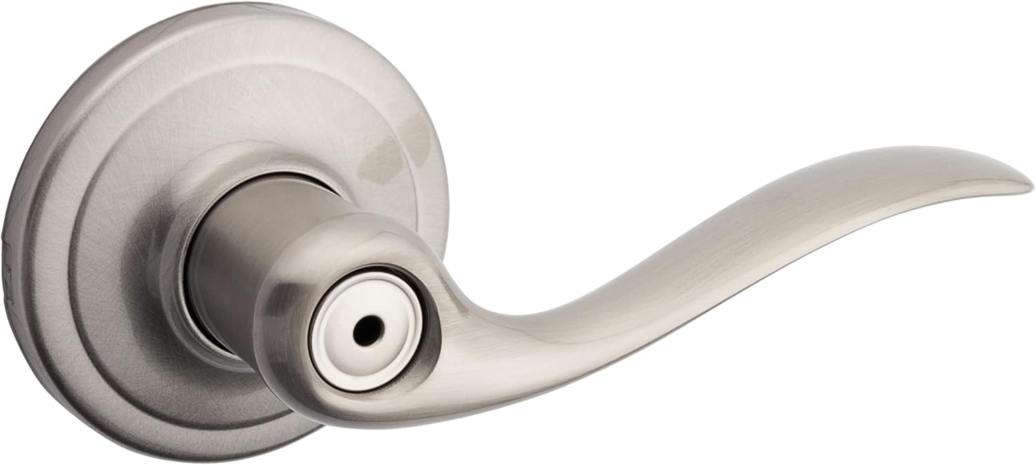 Kwikset Tustin Interior Privacy Door Handle with Lock, Door Lever For Bathroom and Bedroom, Satin Nickel Reversible Keyless Turn Lock, with Microban Protection