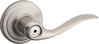 Kwikset Tustin Interior Privacy Door Handle with Lock, Door Lever For Bathroom and Bedroom, Satin Nickel Reversible Keyless Turn Lock, with Microban Protection