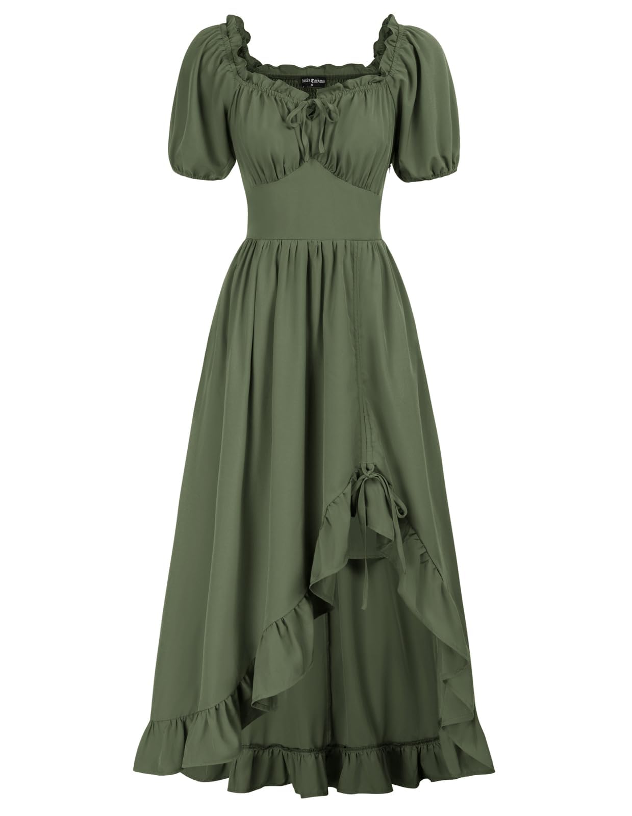 Scarlet Darkness Renaissance Dress Women Cottagecore Corset Dress Ruffle Maxi Dress with Pockets, Olive Green, XXL